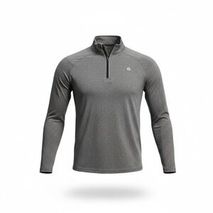 Gym Coffee Mens Heather Gray Quarter Zip Long Sleeve Athletic Pullover Shirt M